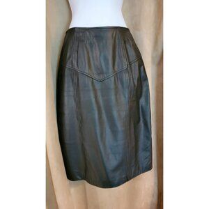 Pelle Cuir Black Leather Pencil Skirt Size 6 Vintage 1990s